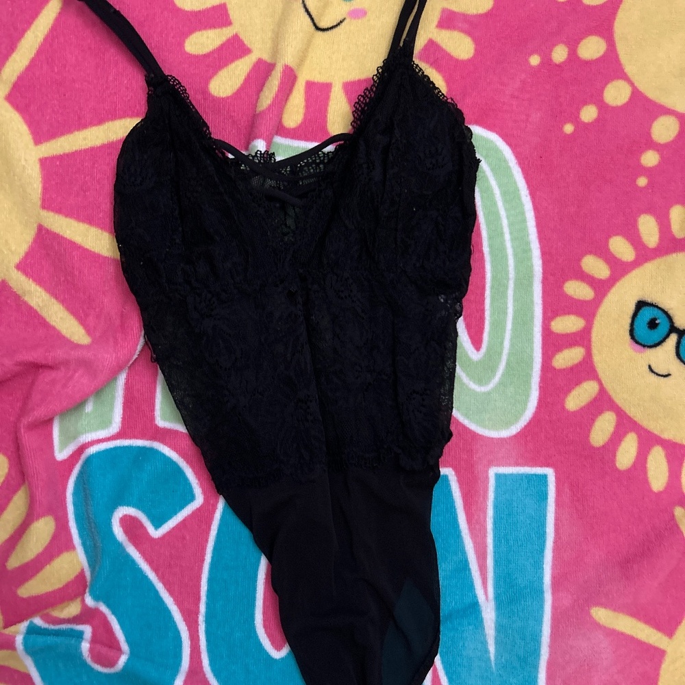 Black lace mesh bodysuit